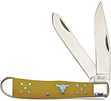 Image of American Buffalo Knife Abkt Cattlemans Cutlery 3.25" Yellow Handle Trapper 2-blade
