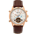 Image of Heritor Automatic Wilhelm Semi-Skeleton Leather-Band Watches w/Day/Date