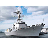 Image of iCanvas Sailors Man The Rails Aboard The Guided-Missile Destroyer US by Stocktrek Images - Canvas Print