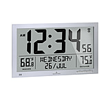 Image of Marathon Slim Atomic Full Calendar Wall Clock w/ Indoor/Outdoor Temperature