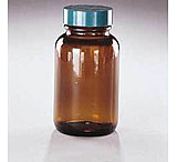 Image of Qorpak Packers, Amber, Wide Mouth, Qorpak 7935 With Fluoropolymer Resin-Lined Green Thermoset Cap, Case of 12