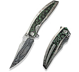 Image of We Knife Co Ltd Weknife Quinseris Flipper &amp; Thumb Stud Knife Crystalized Silver Titanium Handle With Jungle Wear Fat Carbon Fiber Inlay 3.96inch Fafnir Damasteel Blade We23093-ds1