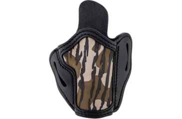 Image of 1791 Gunleather Mossy Oak Bottomland Camo Nylon, Optic Ready, Open Top Belt Holster, Size 2.1, RH, Stealth Black/Bottomland Camo, Stealth Black/Bottomland Camo, 2.1, MOBH-2.1-SBL-R