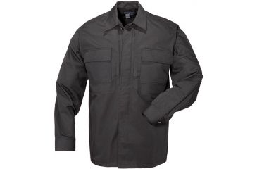 Image of 5.11 Tactical TDU Shirt Long Sleeve Poly/Cottton Ripstop - Men's, Black, XLR, 72002-019-XL-R