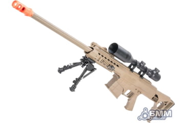 Image of 6mmProShop Barrett Licensed M98B RMAD w/Folding Stock Airsoft AEG Sniper Rifle, Full Size, Tan, SW-016TN