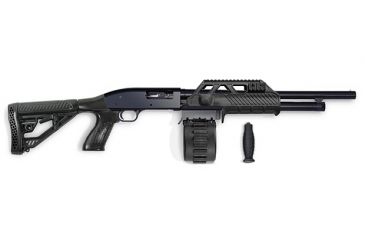 Image of Adaptive Tactical Adjustable Stock w/ 10 Rnd Drum Sidewinder Venom Magazine-fed Shotgun System- Maverick 88 12 Gauge, Black, 12ga 10rd Drum, AT-00201