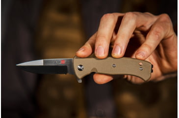 Image of Al Mar Knives Mini S.E.R.E. 2020 Coyote Series Folding Knife, Spring Assist, 8Cr, 3 in, Combo, Coyote, AMK2213