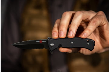 Image of Al Mar Knives Mini S.E.R.E. 2020 Night G Series Folding Knife, Liner Lock Spring Assist, D2, 58HRC, Ti-Black, 3 in, Combo, G10, Black, AMK2205