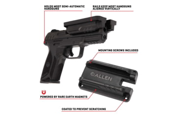 Image of Allen Gun Ready Rail Handgun Magnet, 1 Handgun, Black, Metal, 5648