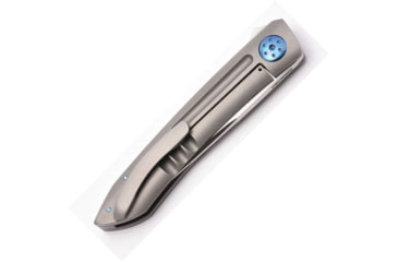 Image of Alliance Designs Anchovy Framelock Folding Knife, 4.88in Closed, 3.88in Satin Rwl-34 Steel Blade, Gray Titanium Handle, Pocket Clip, Black Nylon Zippered Storage Case, A1H