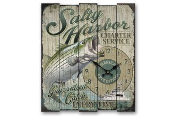 Image of American Expedition Large Wooden Clock, Salty Harbor Strpd Bass 4011990
