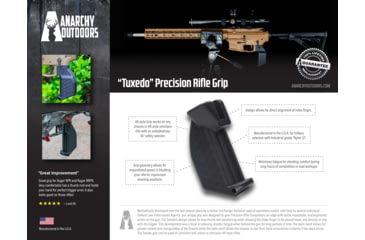 Image of Anarchy Outdoors Tuxedo Precision Rifle Grip, Right Hand, Black, 791617485211