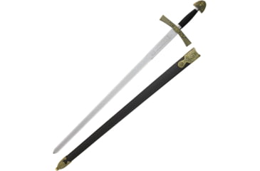 Image of Armaduras Ivanhoe Sword with Scabbard, 32.75 unsharpened carbon steel blade, Brass finish metal alloy handle, 3106V