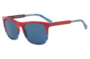 Image of Armani EA4099 Sunglasses 557380-56 - Red/tr Striped Blue Frame, Blue Lenses
