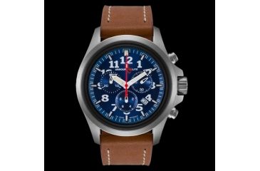 Image of Armourlite Officer Series Chronograph Watch With Blue Dial and Brown Leather Strap, Blue/Silver/Brown AL834