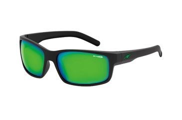 Image of Arnette Fastball Sunglasses, Fuzzy Black Frame, Citrus Chrome (Green Mirror) Lens-AN4202-01