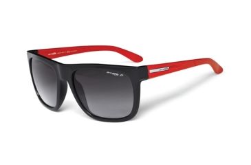 Image of Arnette Fire Drill Sunglasses - Gloss Black w/ Red Temple Frame and Polarized Grey Gradient Lens AN4143-04