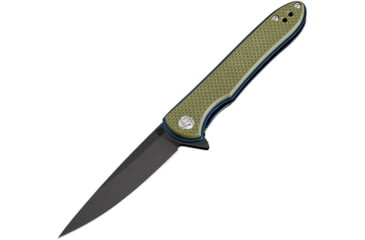 Image of Artisan Cutlery Small Shark Linerlock D2 Folding Knife, 3 black finish D2 tool steel blade, Green textured G10 handle, 1707PS-BGNF