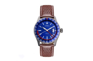 Image of Axwell Leather-Band Watch w/Date, Brown/Blue, AXWAW102-2, Brown/Blue, One Size, AXWAW102-2