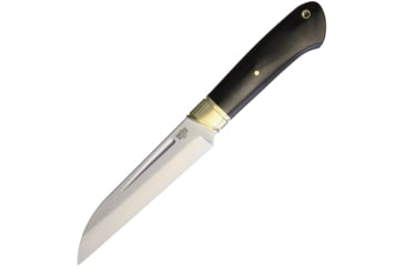 Image of Bark River Hauk Fixed Blade Knife, 10.5in Overall, 5.5in Satin A2 Tool Steel Wharncliffe Blade, Black Canvas Micarta Handle, Brass Guard, Brown Leather Belt Sheath, 10-219MBC