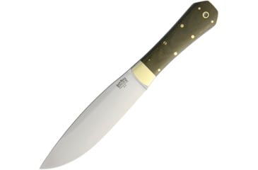 Image of Bark River Mini Rogue Fixed Blade Knife, Mini Rogue, 9.75in Overall, 5.5in Satin A2 Tool Steel Blade, Green Canvas Micarta Handle, Brass Guard, Brown Leather Belt Sheath, 09-012MGC