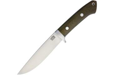 Image of Bark River Wilderness Explorer Fixed Blade Knife, 10.75in Overall, 5.75in Satin Cpm Cru-Wear Steel Drop Point, Green Canvas Micarta Handle, Designed By Bob Loveless, Brown Leather, 02-250MGC