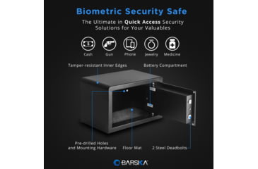 Image of Barska Compact Biometric Gun Safe, Black, 12x8x7.75in w/ Motorized Lock AX11620