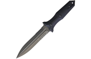 Image of Bastinelli Creations Grozo Fixed Blade Serrated Knife, 11in Overall, 6in Black Pvd Partially Serrated SS Spear Point Blade, Black G10 Handle, Black Kydex Sheath, GROZO PVD COMBO EDGE