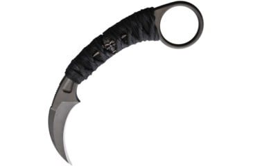 Image of Bastinelli Creations PiKa Karambit PVD Menuki Knife, 1.63 black PVD coated Bohler N690 stainless karam, Black cord wrapped handle, PIKA PVD WRAP + BRONZE MENUKI