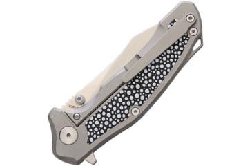 Image of Bastion BRAZA EDC Linerlock Stingray Folding Knife, 3.88in Satin Cpm S35Vn SS Blade, Gray Titanium Handle, Thumb Stud, Pocket Clip, Stingray Style Handle Inlay, Gift Boxed, Gray, BRAZA-S35VN-SITT