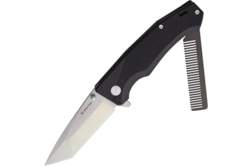 Image of Bastion Linerlock with Folding Comb Folding Knife, 3.5in SS Tanto Blade, Black G10 Handle, Thumb Stud, Pocket Clip, Stonewash And Satin Blade, Black SS Folding Comb, Black, BSTN-G10-KNFCMB