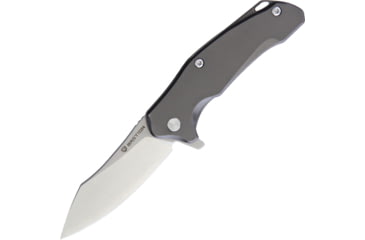 Image of Bastion Mini Braza Bro Framelock Folding Knife, 2in Satin D2 Tool Steel Blade, Gray SS Handle, Pocket Clip, Ceramic Ball Bearing, Includes Keychain Ring, Gray, BRAZA-D2BLD-BRO