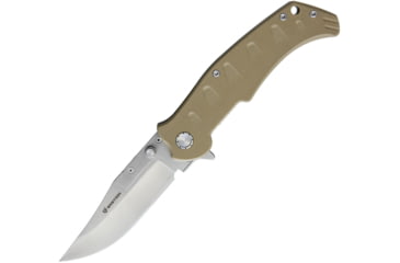 Image of Bastion NIB Interchangeable Linerlock Folding Knife, 3.75in Satin 5Cr13Mov SS, Tan G10 Handle, Comes w/Three Interchangeable Blades Clip Point, Drop Point, Sawback Clip Point, Tan, BSTN-NIBKNF3-TAN