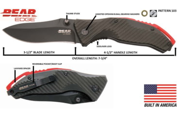 Image of Bear Edge Assisted Opening Sideliner w/Ball Bearing Washers Folding Knife, 3.5in, 440 Stainless Steel, Black Aluminum Handle, 61103