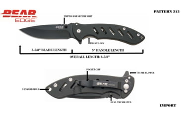 Image of Bear Edge Brisk 1.0 Folding Knife, 3.63in, 440 Stainless Steel, Stainless Steel w/Soft Touch Coating Handle, Black, 61513