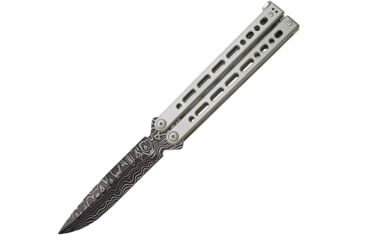 Image of Bear OPS Small Bear Song 8 Folding Knives, 4in, 416 Layer Damascus Steel, Bowie Clip, Stainless Steel w/Grey Cerakote Handle, B-900-SS-LD