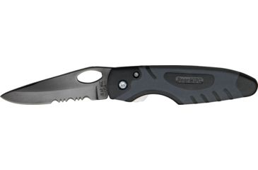Image of Bear &amp; Son Sideliner Fold Knife, black titanium coated partially serrated Blade, Black Zytel and black Kraton Handle BC7410TSR