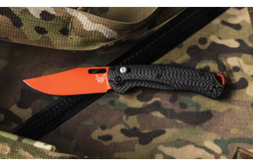 Image of Benchmade Taggedout Folding Knife, 3.5 in, CPM MagnaCut Stainless Steel, Clip Point Blade, Hunting, Carbon Fiber, Black Handle 15535OR-01