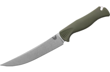 Image of Benchmade Meatcrafter Kitchen Knife, 6.09in, CPM-154 Stainless Steel, Trailing Point Blade, Santoprene Dark Olive Handle, 15500-04