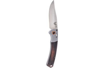 Image of Benchmade Mini Crooked River Axis Folding Knife, Plain Edge Satin Clip Point Blade, 3.4in, Contoured Stabilized Wood Handle, 15085-2