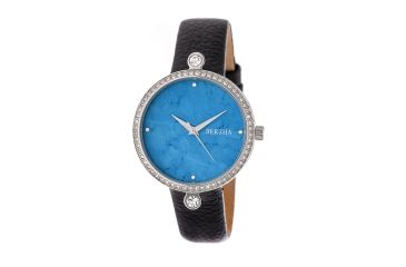 Image of Bertha Frances Marbled Dial Leather-Band Watch, Silver/Cerulean, Standard BTHBR6402