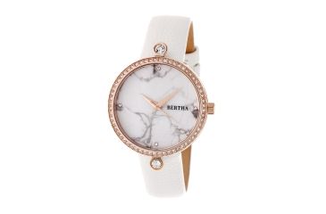 Image of Bertha Frances Marbled Dial Leather-Band Watch, Rose Gold/White, Standard BTHBR6404
