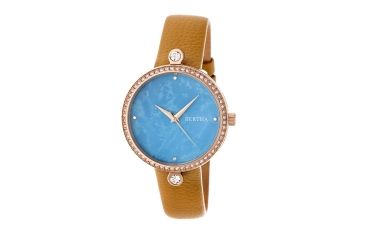 Image of Bertha Frances Marbled Dial Leather-Band Watch, Rose Gold/Cerulean, Standard BTHBR6405
