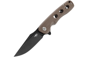 Image of Bestech Knives Arctic Linerlock Folding Knife, 3.5in black stonewash finish D2 tool steel blade, Brown, Brown G10 handle, BG33D-2