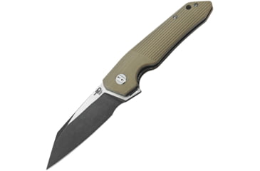 Image of Bestech Knives Barracuda Linerlock Beige Folding Knife, 3.5in D2 Tool Steel Wharncliffe Blade, Beige Grooved G10 Handle, Pocket Clip, Black Stonewash And Satin Blade, Beige, BG15C-2