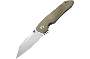 Image of Bestech Knives Barracuda Linerlock Beige Folding Knife, 3.5in D2 Tool Steel Wharncliffe Blade, Beige Grooved G10 Handle, Pocket Clip, Stonewash And Satin Blade, Ceramic Ball Bearings, Beige, BG15C-1