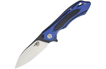 Image of Bestech Knives Beluga Linerlock/Blue Folding Knife, 3in D2 Tool Steel Drop Point, Black/Blue G10 Handle, Pocket Clip, Black/Satin Blade, Ceramic Ball Bearing, Black and blue, BG11G-1