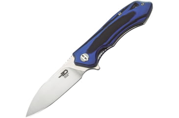 Image of Bestech Knives Beluga Linerlock/Blue Folding Knife, 3in D2 Tool Steel Drop Point, Black/Blue G10 Handle, Pocket Clip, Stonewash And Satin Blade, Ceramic Ball Bearing, Black and blue, BG11G-2