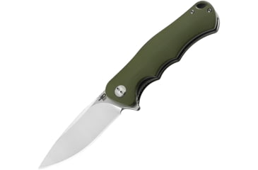 Image of Bestech Knives Bobcat Linerlock Green Folding Knife, 3.25 D2 tool steel stonewash and satin finish bla, Green finger grooved G10 handle, BG22B-1