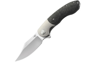 Image of Bestech Knives BowieTie Framelock Gray Folding Knife, 3.5 Bohler M390 stainless blade, Satin finish titanium handle with Black and orange, BT1906A